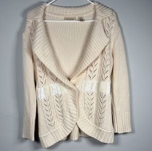 DKNY Cream Open-Front Cardigan With Waist Embellishment Size XL